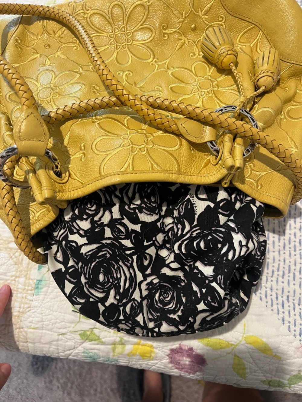 Brighton Yellow Embroidered Floral Leather Shoulder Bag - Picture 10 of 13